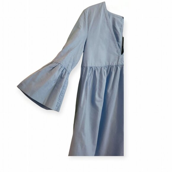 Sunday Best Babydoll Baby Blue Mini Dress Bell Sleeve Keyhole Poplin Cotton S - Picture 7 of 11